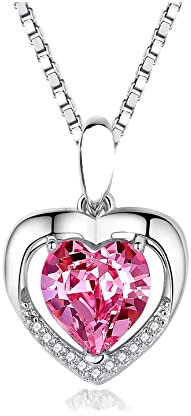 VICKWOOD Halskette Damen Silber 925 Herzkette mit Anhänger Zirkonia Echte Silberschmuck Geschenkideen für Frauen (pink)