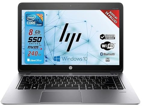 HP Elitebook Folio, Notebook Pc portatile Pronto All'uso, Display 14, Intel Core i7, Ram 8GB, SSD 240GB, Win 10Pro, Pacchetto Libre Office (Ricondizionato)