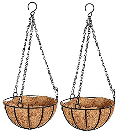 Yeehliny Blumenampel Kokos Pflanzenhalter mit Kette, Blumenzüchtern Hängekorb, Übertopf Blumenkorb Kokos Schale Blumentopf Deko Eisen Korb Indoor Outdoor Blumentopf Flower Halter (2PC-8 Zoll-20cm)
