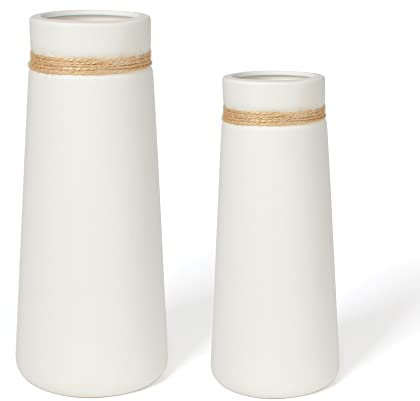 flature Keramik Vasen für Pampasgras - Blumenstrauß Vasen Set Weiß Matt als Boho Deko, Blumenvasen als Wohnungsdeko für Flowers, frische Blumen, Trockenblumen, Blumenstrauß Büro (2er Set)