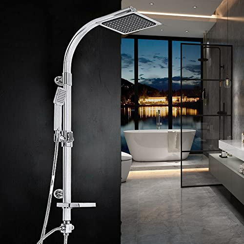 YINF Duschsystem Regendusche mit Thermostat und Wandhalterung, 22cm Duschkopf, Duschset inkl. Duscharmatur, Duschstange Brause, Chrom, DE11, Typ 2