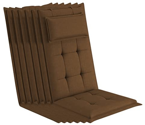 sunnypillow 6 Stück Gartenstuhlauflagen mit abnehmbarem Kopfpolster - 120 x 50 x 9cm - Stuhlauflagen Hochlehner, Auflage für Gartenmöbel - Sitzauflagen Outdoor, wasserdicht UV-Lichtecht - Braun