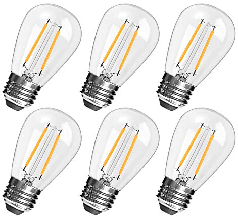 Spacelumen E27 Screw Bulb, S14 Vintage Edison LED Light Bulb, 2W 2700K Warm White Outdoor Light Bulbs Replacement, Pack of 6