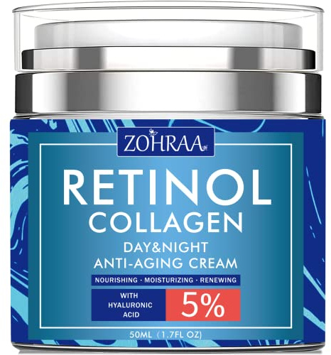 Retinol Cream for Face - Facial Moisturizer with Collagen and Hyaluronic Acid, Anti-Wrinkle Reduce Fine Lines Vitamin C+E Natural-Ingredient Day Night Anti-Aging For Women Men