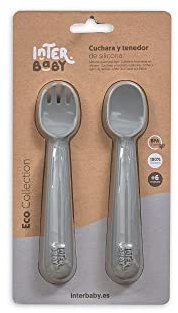 Set Cubiertos: cuchara y tenedor de silicona en gris petróleo