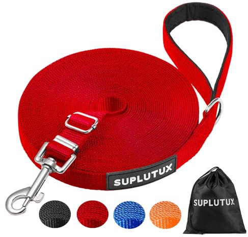Schleppleine für Hunde, Laufleine für Hunde – Verstellbare Hundeleine mit Gepolstertem Griff inkl. Aufbewahrungstasche, Ideal für Training, Spaziergänge und Outdoor (Rot, 5m/16ft)