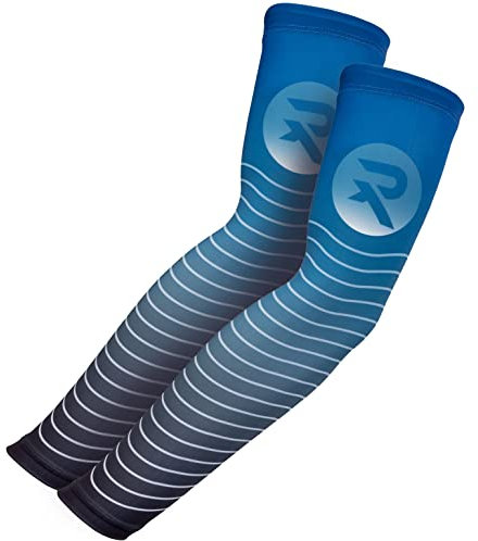 Raquex Sport Arm Kompressionsmanschetten - Set mit 2 Anti-Rutsch-Kompressionsmanschetten für Arme - Unter- & Oberarm-Kompression & Ellenbogenstütze - 5 Farben (Marineblau, Medium)