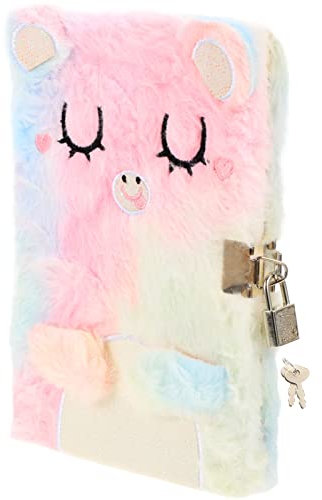 Operitacx Fluffy Plush with Lock for Girls Adorable Writing Notebook Patterns Lightweight and Portable for Creative Writing and