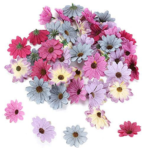 SLFYEE 50 Stück Künstliche Blumenköpfe Seide Gänseblümchen Blütenköpfe Kunstblumen zum basteln Künstliche Blumen Köpfe Seidenblumen für DIY Scrapbook Hausgarten Hochzeit Dekoration