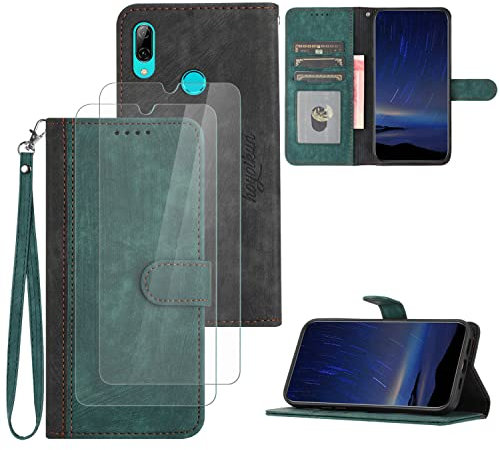 Hoyoikun Flip Custodia in Pelle PU Premium per Huawei P smart 2019+(2 Pezzi Vetro Temperato).Custodia Sottile in Pelle per Telefono,Premium PU/TPU,Supporto Stand,Chiusura Magnetica viola-verde