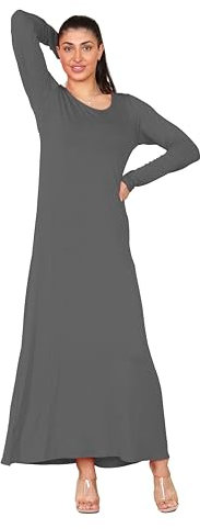Mustwearit Women’s Long Sleeve Long Maxi Dress New Ladies Plain Maxi Jersey Dress Plus Size 8 to 26 Charcoal