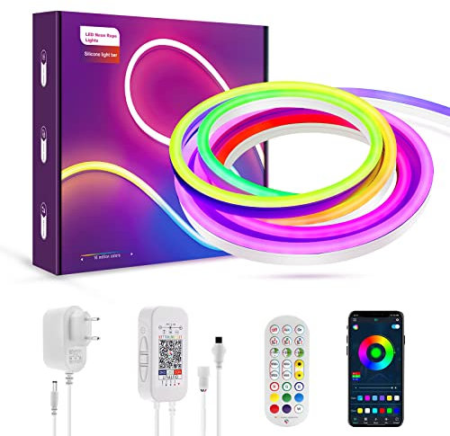 LUXONIC LED-Neonlichter, 2 m, Bluetooth, mit APP-Fernbedienung, IP65, wasserdicht, flexibel, Neon-LED-Streifen, RGB IC LED, Neonlicht für Spielzimmer, Dekoration im Freien