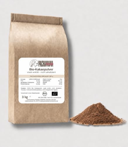 BIO Kakaopulver 3 kg | stark entölt | ohne Zusatzstoffe, ohne Zucker | Plastikfrei | Superfood vegan