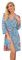 Prinstory Bademantel Damen Weich Morgenmantel Kimono V-Ausschnitt Reisebademantel Leicht Nachtwäsche Kurz Saunamantel (Blumendruck Blau Mischen, L)