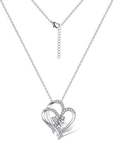 Damen Halskette Herz Ketten für Damen, Herz Halskette Liebe Herz Zirkonia Anhänger Halskette für Frauen Damen Silber Halskette Geschenk für Sie Frau Freundin Mama Valentinstag Muttertags Weihnachten