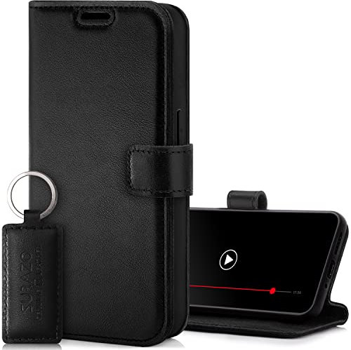 SURAZO Premium Handyhülle für Samsung Galaxy A54 Hülle Leder – Klappbare Echtleder Schutzhülle [Magnet, Kartenfach, RFID Schutz, Standfunktion] Flip Klapphülle Wallet Case Cover Lederhülle (Schwarz)