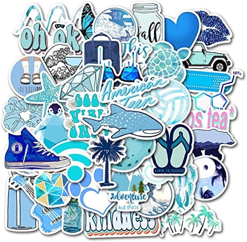 50Pcs Colorful Waterproof Stickers, Cute Stickers for Laptop, Water Bottle, Phone,Skateboard Stickers for Teens Kids, Stickers for Kids Children Stickers for Rewards Gifts Scrapbooks (Blue)
