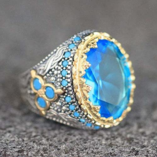 Bysonglezai Ring Damen Ringe Herren Frauen Geschenk Exquisiter Runder Blauer Stein Himmelblau Zirkon Ringe Mode Zweifarbige Verlobungsringe Für Frauen Männer 7 Ring