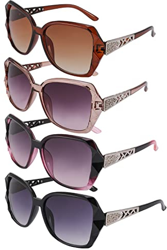 DragonflyDreams 4 Pcs Women Large Sunglasses, UV 400 Glasses Oversized Classic Trend Ladies Sunglasses Sparkling Large Frame Multicolor