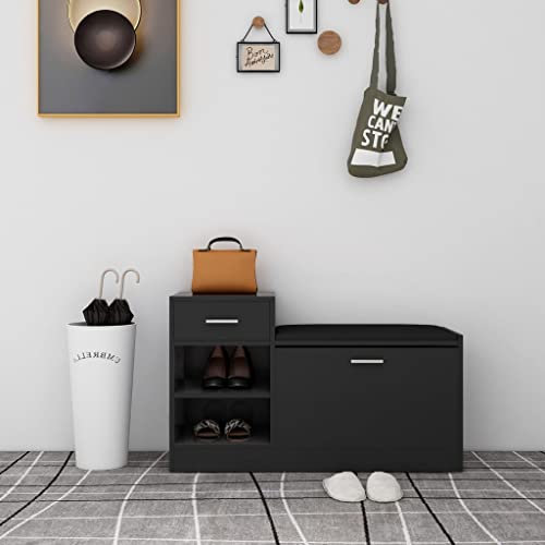 FIRBNUS Schuhbank Hochglanz-Schwarz 94,5x31x57 cm Holzwerkstoff Schuhorganizer Schuhschrank Holz Schuhaufbewahrung Holzschrank Schuhregal für Eingang Flur Schlichtem & Modernem Stil