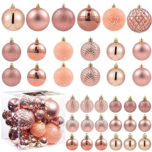 LANGXUN 36 St¨¹ck Ros¨¦Gold Weihnachtskugel Ornamente f¨¹r Weihnachten Urlaub Hochzeit Party Dekorationen, enth?lt 6pcs 8CM, 12pcs 6CM, 18pcs 4CM Xmas Tree Shatterproof Ornamente mit Hanging Loop ¡
