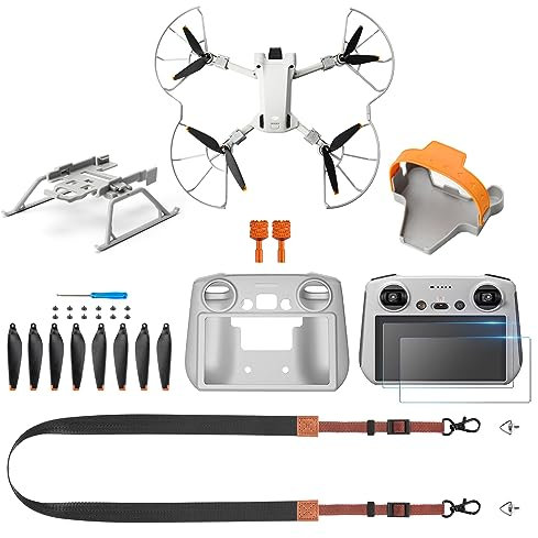 Mini 3 Pro/Mini 3 Zubehör-Set, 8-in-1-Zubehör-Set, Propellerhalter, Propellerschutz, Joysticks, HD-Glasschutz, Umhängeband, Fahrwerk, Silikon-Schutzabdeckung, Propeller