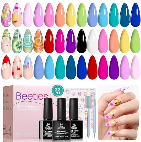 Beetles Summer Gel Nail Polish, 20 Colours Cat Eye Gel Polish Bright Pink Blue White Black Green Purple Pastel Gel Polish Set with 3Pcs Base Top Coat Gel Holiday Nail Gift for Girls Women