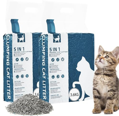 Vealind Klumpstreu 5 in 1 Gemischtes Katzenstreu, 7,2kg Spülbar Geruchskontrolle Aktivkohle, Extrem Saugfähig und Schnell Trocknend Tofu-Katzenstreu