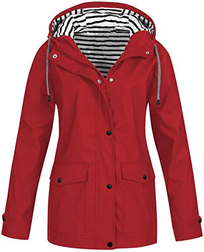 Fahrradjacke Damen, Windjacke Damen Leicht Winterjacke Damen, Softshelljacke Mädchen Regenjacke Damen Lang Softshelljacke Damen Wasserdicht Atmungsaktiv, Regenjacke Damen Faltbar(1-Red,S)