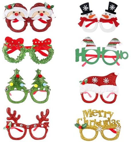 Weihnachtsbrille 8 Stück Weihnachtsbaum Weihnachtsfeier Brille Rahmen Weihnachtsbrille Lustige Weihnachtsbrillen Weihnachtsbaum, Geweihe, Weihnachtskostüm Party Dekoration, Für Kinder Erwachsene