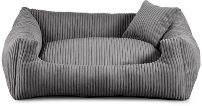 Gutekissen® Hundebett aus weichem Material, gefüllt mit Polyurethanschaumstoff, Geripptes Material, schmutzabweisend, Farb- und Größenwahl, inklusive kleines Kissen. (S - 65x55, Dunkelgrau)
