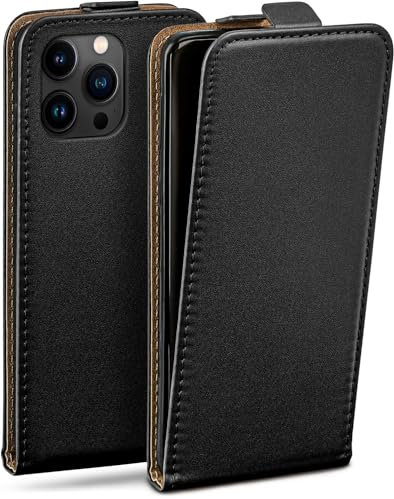 moex Flip Case für iPhone 15 Pro Max Hülle klappbar mit 360 Grad Schutz, Handyhülle mit Displayschutz, PU Leder Handytasche Lederhülle, Flip Case Cover Klapphülle, Schwarz