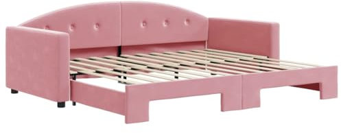 vidaXL Tagesbett, Sofabett Ausziehbar, Gästebett Schlafsofa für Schlafzimmer Wohnzimmer, Ausziehbett Sofa Bettsofa, Modernes Design, Rosa 90x200cm Samt