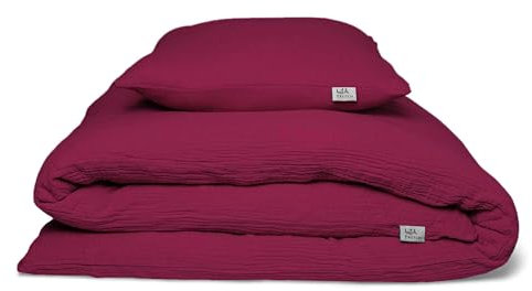 hutch&putch Eliane Premium Musselin-Bettwäsche mit Kissenbezug - Red Violet - Bettwäsche-Set 100% Bio-Baumwolle - Deckenbezug, Kissenbezug weich & atmungsaktiv (135x200 mit Kissen 80x40 cm)