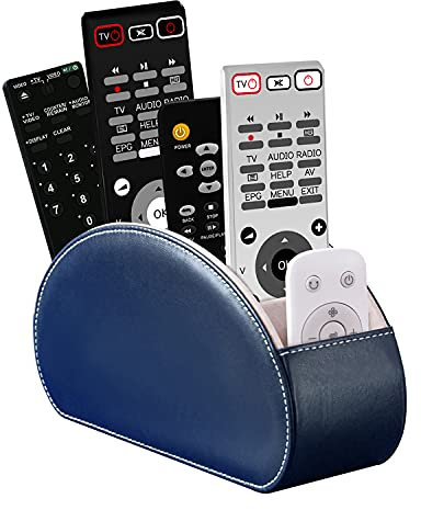 SANQIANWAN Fernbedienungshalter für Aufbewahrungsbox aus PU-Leder, Fernbedienungshalter mit 5 Fächern für TV-Receiver, DVD, Schreibtisch, Stift, Küche, Badezimmer, Make-up (Dunkelblau)