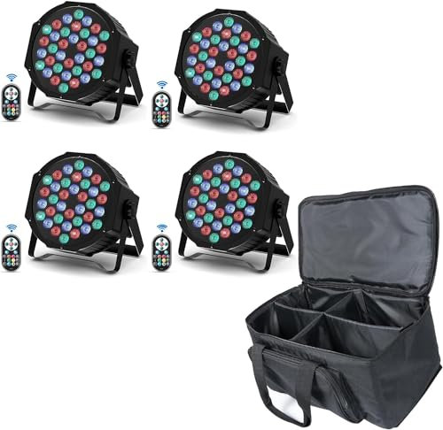 U`King 4 PCS LED Par Strahler mit Bag, RGB 72W LED Bühnenlicht 7 Modi Partylicht Lichteffekte mit Fernbedienung für Bar Show DJ Hochzeit Weihnachten Bühnenbeleuchtung