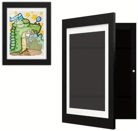 Frilla Bilderrahmen für Kinderzeichnungen aus Echtholz | Bilderrahmen Kinderzeichnungen A4 | Kinder Kunst Rahmen aufklappbar A4 | FRAMELET (Schwarz)