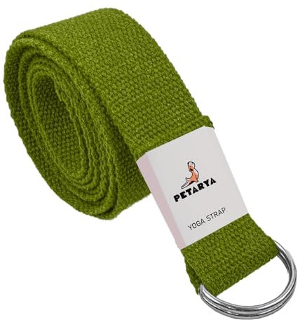 PETARYA Praktisches Yogagurt Yoga-Zubehör für Dehnen und Fitness, Yoga Band mit Schiebeschnalle aus Metall gut Anfänger & Fortgeschrittene, Grün