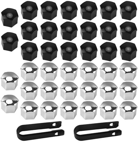 ZIJANG 40 Stücke Radschraubenkappen 17mm, Radschraubenkappen in Schwarz und Silber, Kunststoff Radschraubenkappen Abzieher für Car Wheel Nut Covers Caps