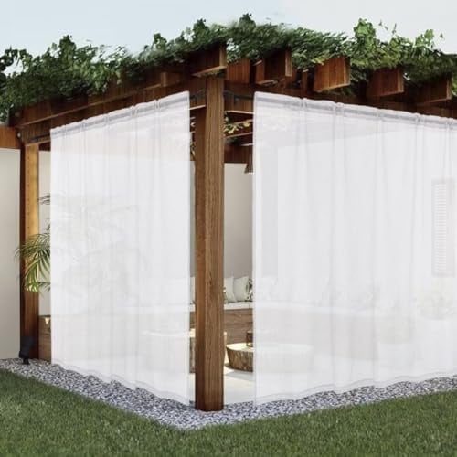 youleyar Durchsichtige Outdoor-Vorhänge, Terrasse, wasserdicht, 2 Paneele, Leinenoptik, Stangentasche, Innenbereich, Voile, Wohnzimmer Schlafzimmer Veranda Pergola Cabana Pavillon, 254 x 213 cm, Weiß