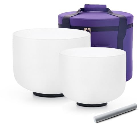 Hye-eun Kristall-Klangschalen, 20,3 cm F 25,4 cm, C 432 Hz, 20,3 - 25,4 cm, 2 Stück, mit Tragetasche, Klangbad, Gleichgewicht, Therapie, Meditation, Yoga