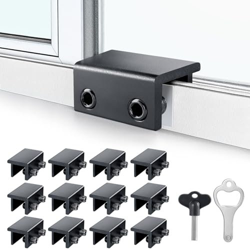 Serrature per finestre, set da 12 serrature scorrevoli con chiave per finestre scorrevoli verticali e orizzontali, facili da installare, serratura di sicurezza regolabile per patio, camera da letto,
