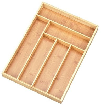 EdirFtra Wooden crockery tray, crockery organizer with 6 compartments, crockery insulator drawer, wooden kitchen drawer, 41 x 31 X 6 cm
