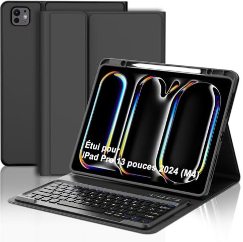 AVNICUD Clavier pour iPad Pro 13 Pouces M4 2024, Étui Clavier pour iPad Pro 13 Keyboard Magnétique Détachable Bluetooth Français AZERTY Layout, Noir