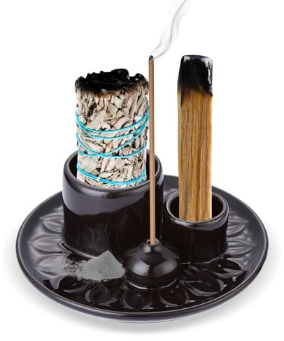 RAFIYU Quemador de Incienso 4 en 1,Este Porta Incienso para Cualquier Incienso, Palo Santo, Salvia para Quemar, Portavelas, Quemador Inciensoes decoración hogar, meditación y Yoga