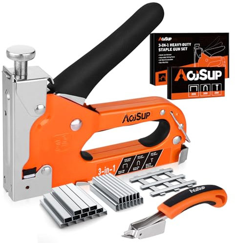 AojSup Grapadora Manual 3 En 1, Pistola Grapadora con 2100 Grapas, Grapadora Tapicero con Removedor de Grapas, Grapadora Industrial - Ideal para Madera, Tapicería, Decoración, Carpintería, Muebles
