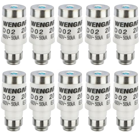 Wengart Lot de 10 Fusibles en Céramique D02 E18-20A Type gG - 400V AC / 250V DC - Haute Capacité de Rupture pour Protection de Tableau Électrique Domestique et Industriel
