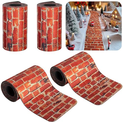 Iceyyyy Weihnachtsdorf, rote Ziegelsteinstraße, 119 x 12 cm, schneidbar, Weihnachtsdorf, Landschaft, Straße, Miniatur-Weihnachtsdörfer, Zubehör für Heimwerker, Haus, Garten, Straßenlandschaft