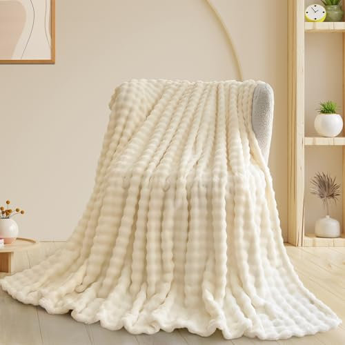 WONGS BEDDING Kuscheldecke Flauschig - Bubble Decke Beige, Wolldecke & Fleecedecke, Sofadecke, Tagesdecke, Decken Weiche Warme für Zimmer Deko, Wohn- & Kuscheldecken, Tagesdecke 150x200 cm