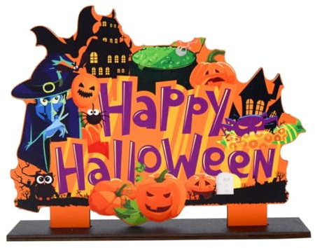 Ciieeo Holz Halloween Tischdekoration mit Hexenhut und Kürbis für Innenparty Tischschild als Wohnaccessoire für Herbstfest